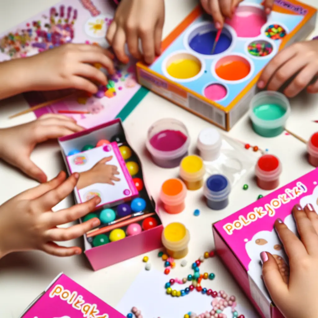 Dzieci tworzące prace plastyczne z kolorowych zestawów DIY