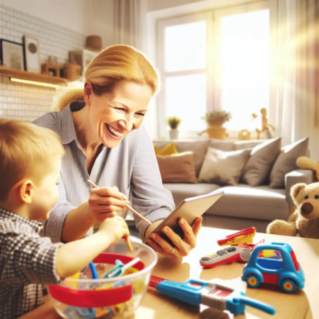 Uśmiechnięty rodzic trzymający zabawkę dla dziecka